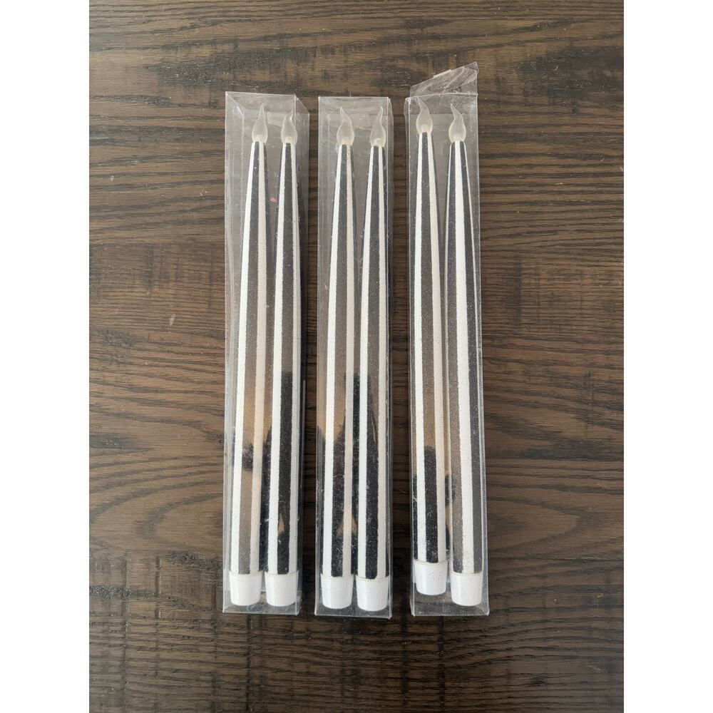 Set of 6 LED Black & White Striped Halloween Candles – Brand New